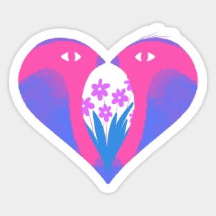 Pink and purple heart with love birds and flowers Sticker